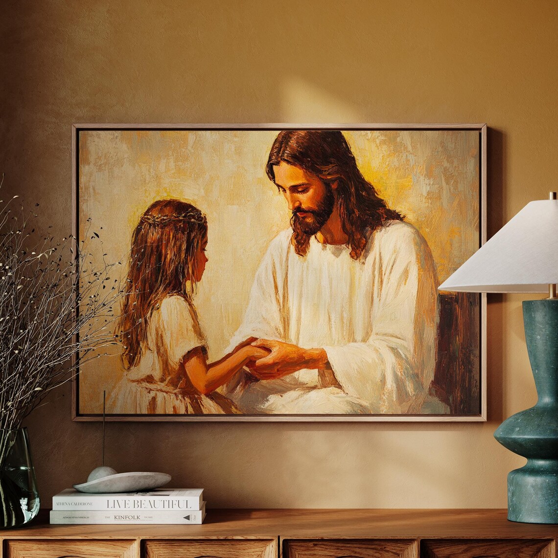 Jesus Holding Girls Hands, Inspirational Religious Art