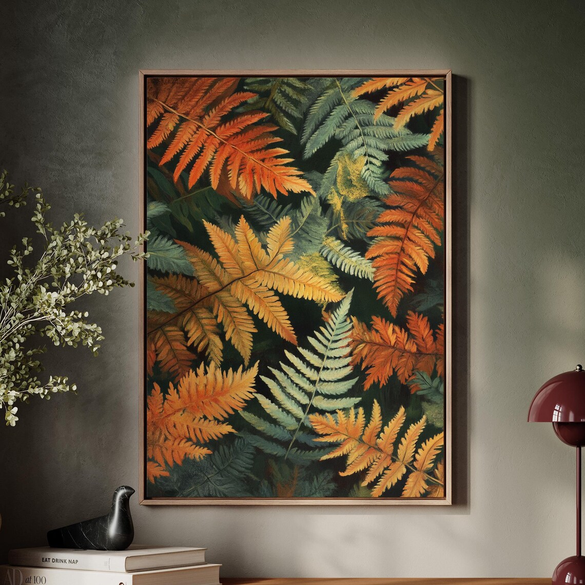 Autumn Fern Botanical Art Colorful Fall Leaves Forest Scene Poster