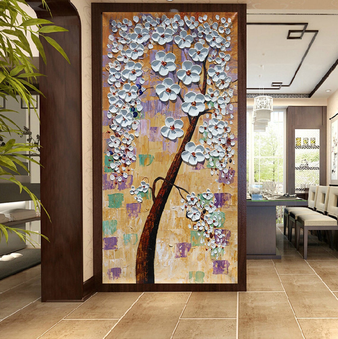 Tall White Blossom Tree Multicolor Palette Knife Floral Poster - Image 4
