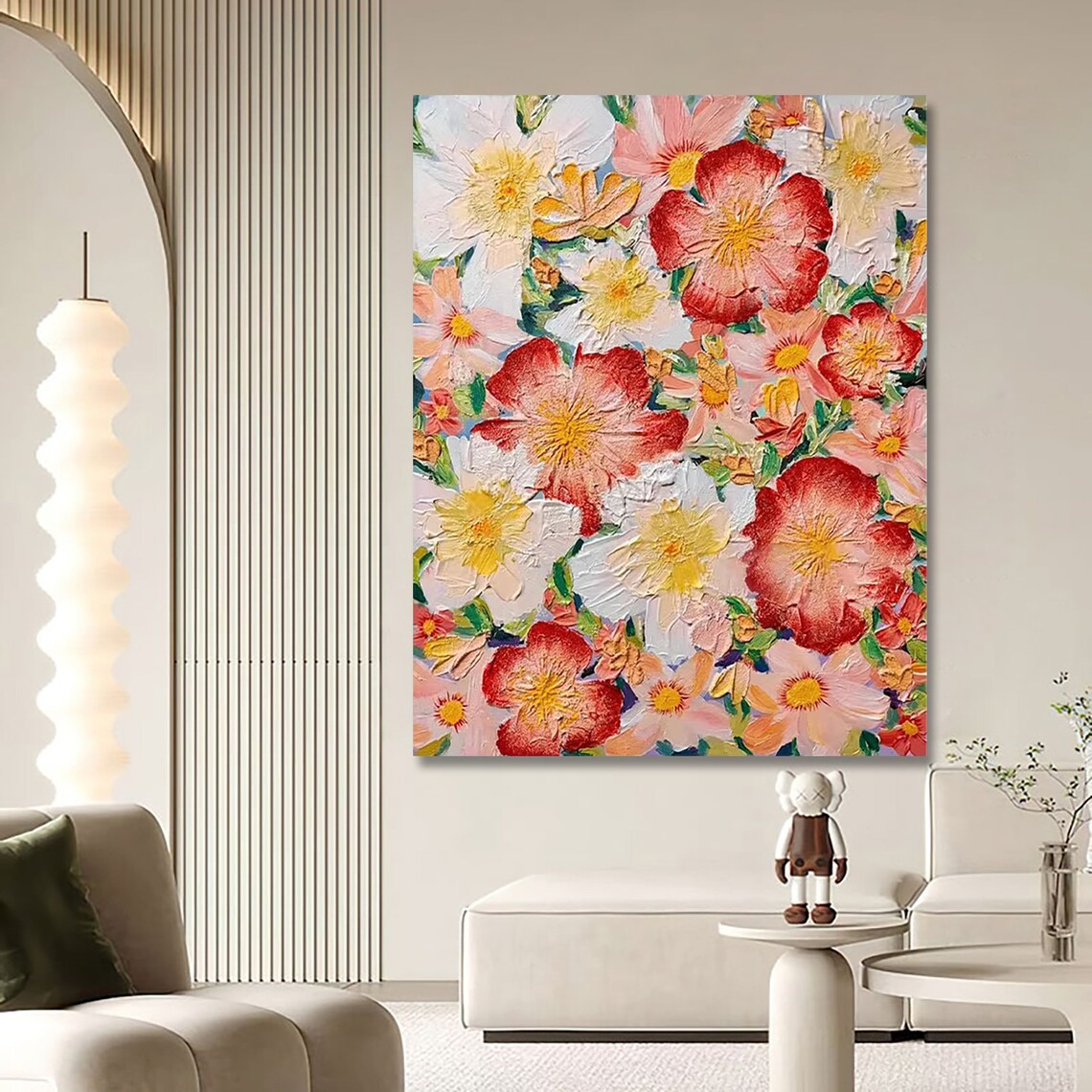 Coral Pink White Blossoms Impasto Floral Oil Painting Poster - Image 5