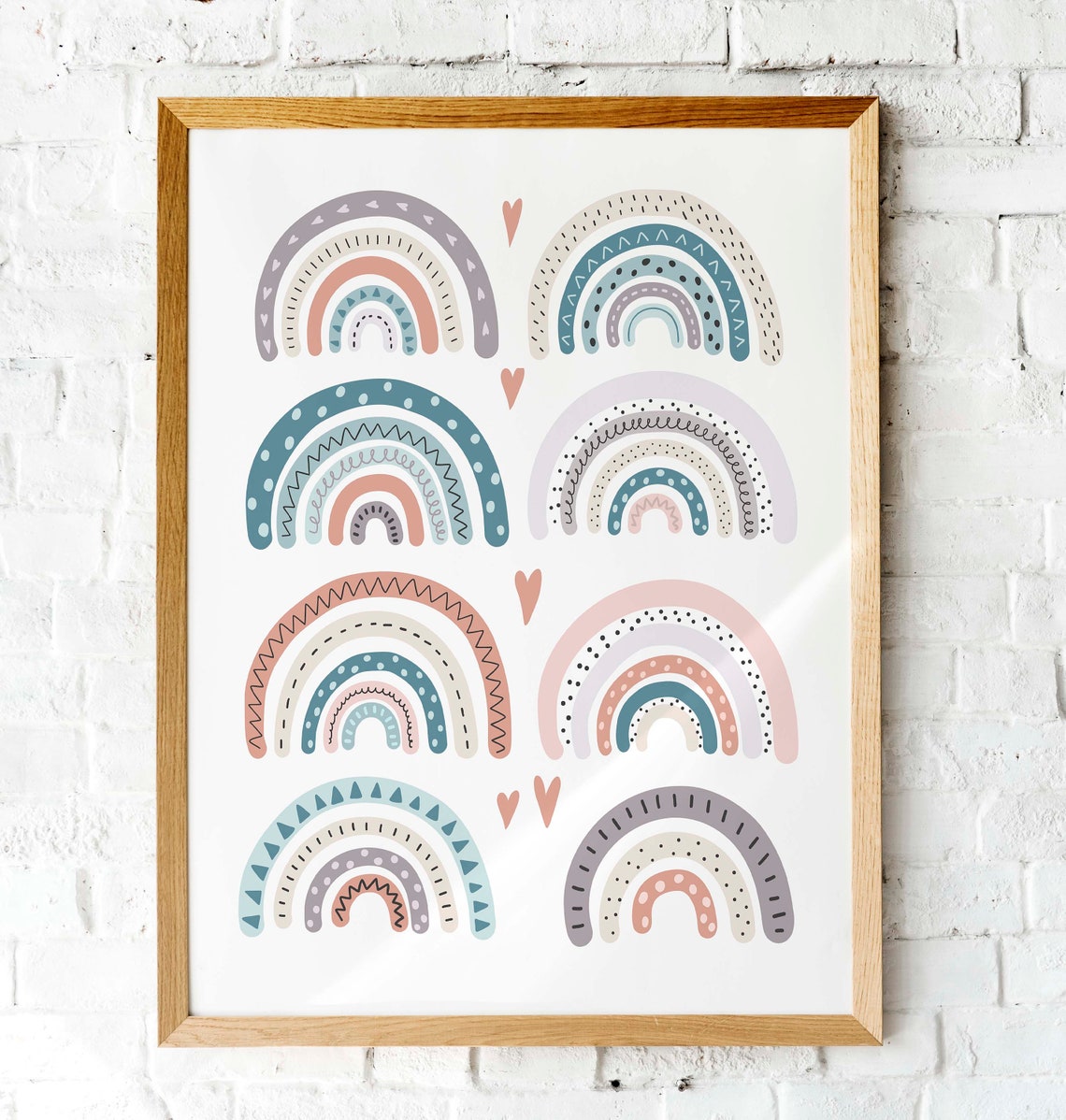 Hand Drawn Pastel Rainbow Nursery Kids Room Boho Watercolor Poster