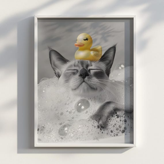 Tonkinese Cat Bath Time Wall Art Cute Bathroom Decor Whimsical Bubble Print Kids Poster