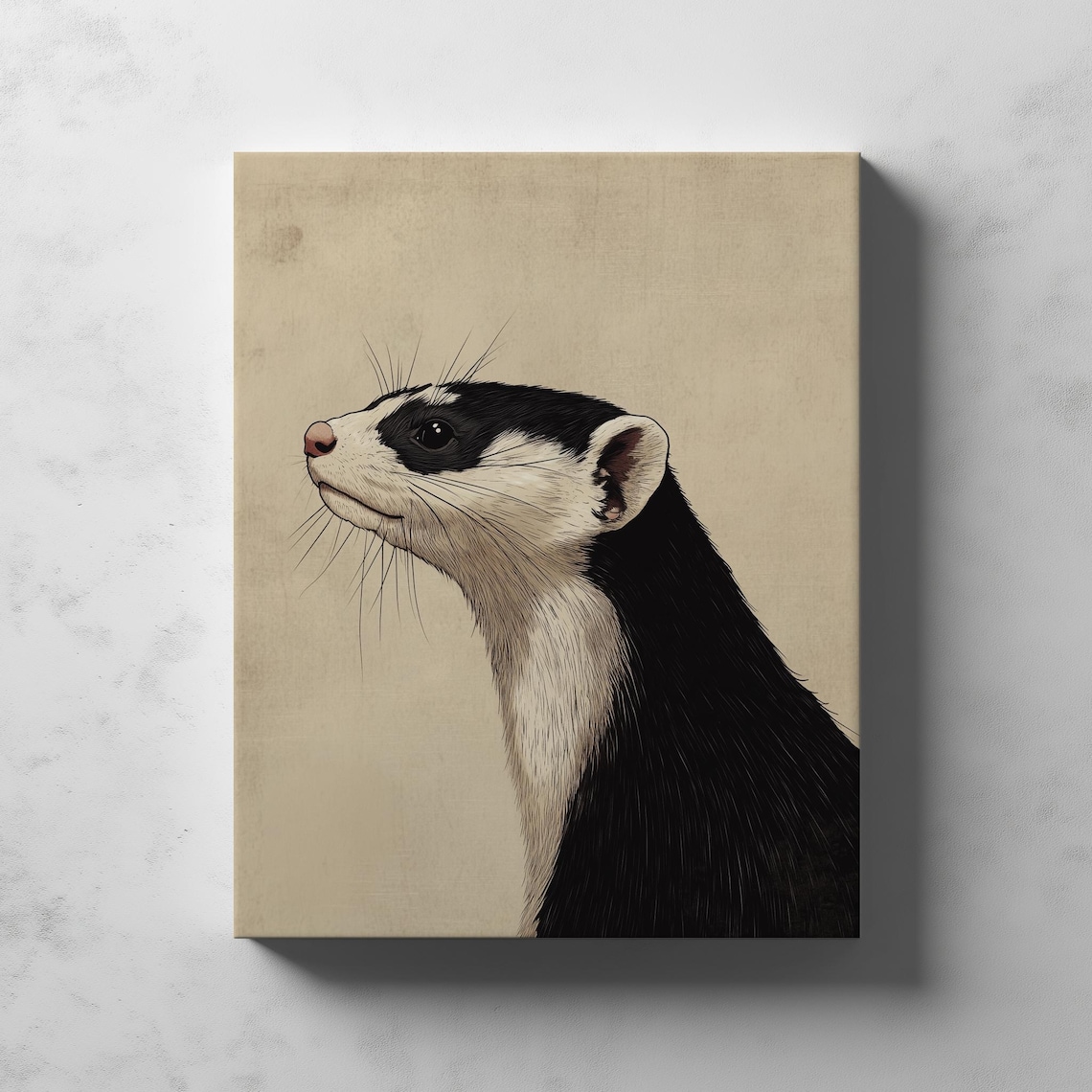 Black and White Ferret Profile Ukiyoe Japanese Ink Art Poster - Image 4