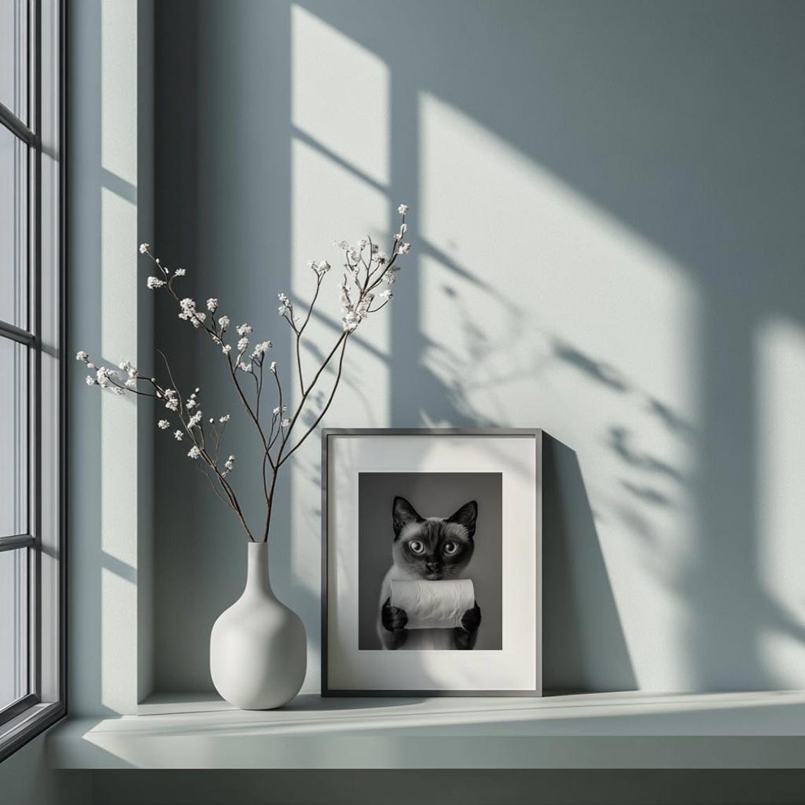 Funny Cat Toilet Paper Bathroom Decor Art Print - Image 2