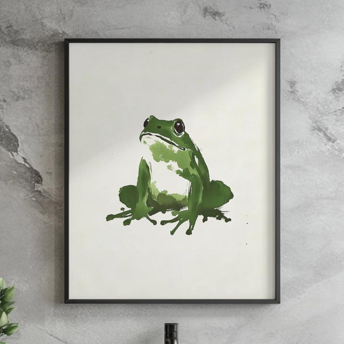 Green Frog Japanese Sumi E Ink Minimalist Zen Animal Art Poster