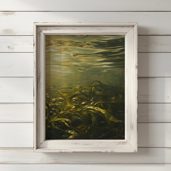Golden Underwater Seaweed Sunlit Ocean Abstract Nature Poster