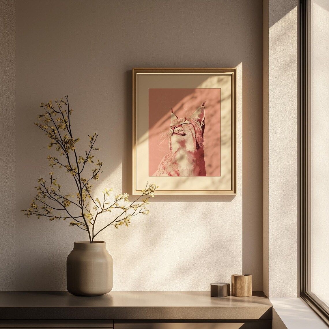 Pink Lynx Portrait Minimal Pastel Wild Cat Animal Art Poster - Image 3