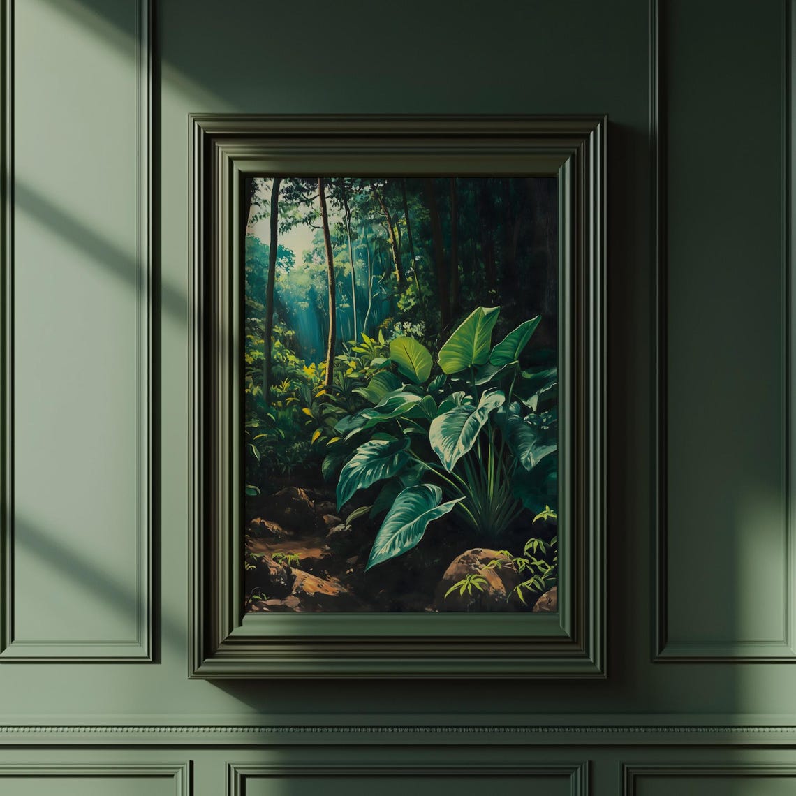 Lush Jungle Philodendron Leaves Tropical Forest Painting Poster