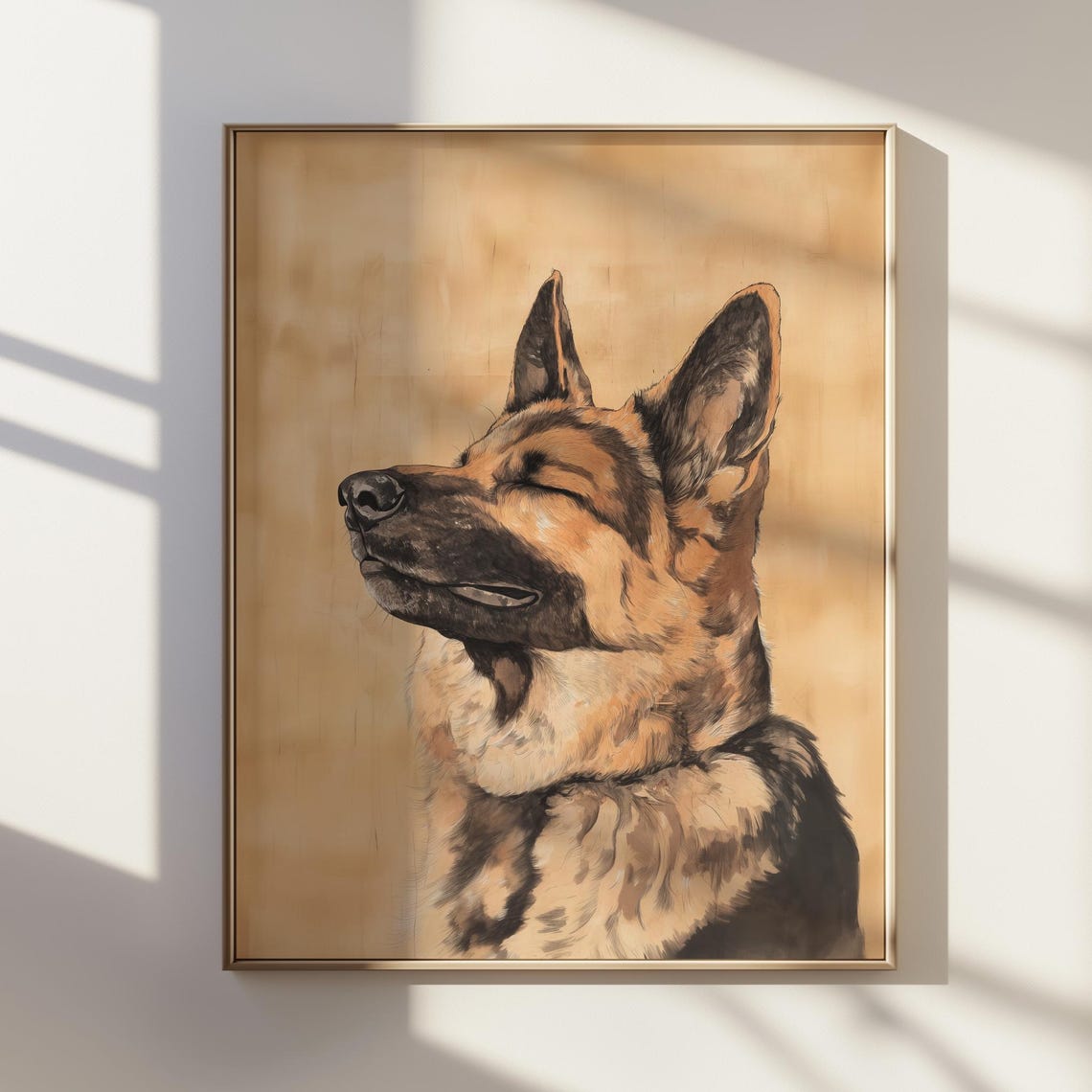 German Shepherd Portrait Smiling Japanese Ink Dog Breed Poster