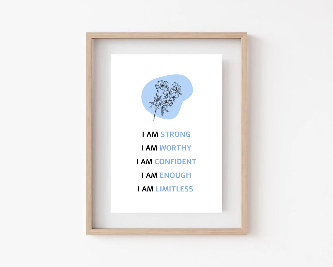 I Am Strong Worthy Confident Enough Limitless Blue Affirmations Poster - Image 4