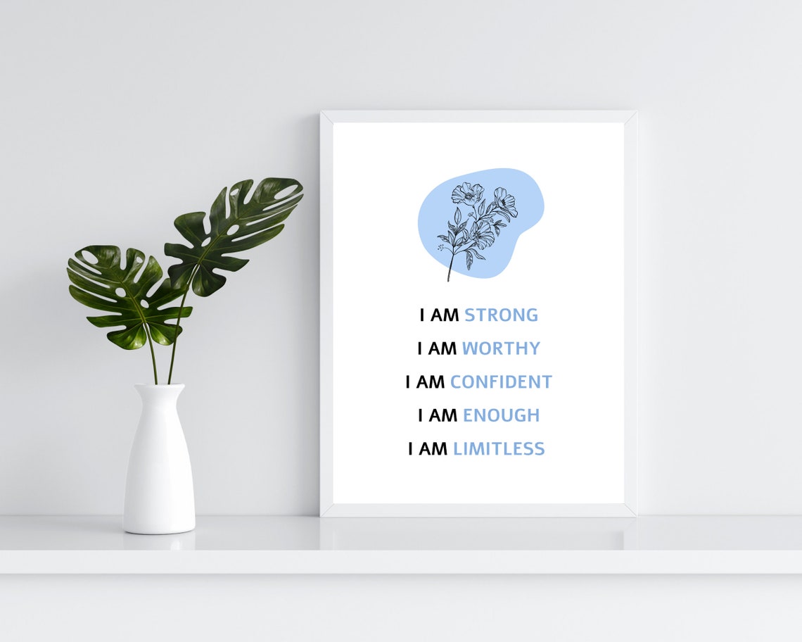 I Am Strong Worthy Confident Enough Limitless Blue Affirmations Poster - Image 3