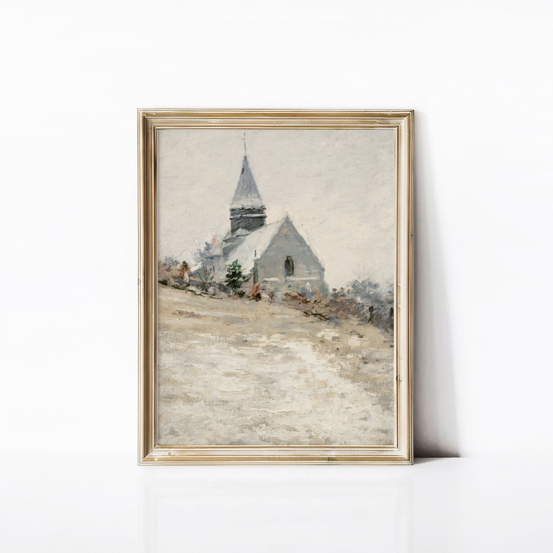 Winter Country Church Snow Covered Steeple Vintage Chapel Poster