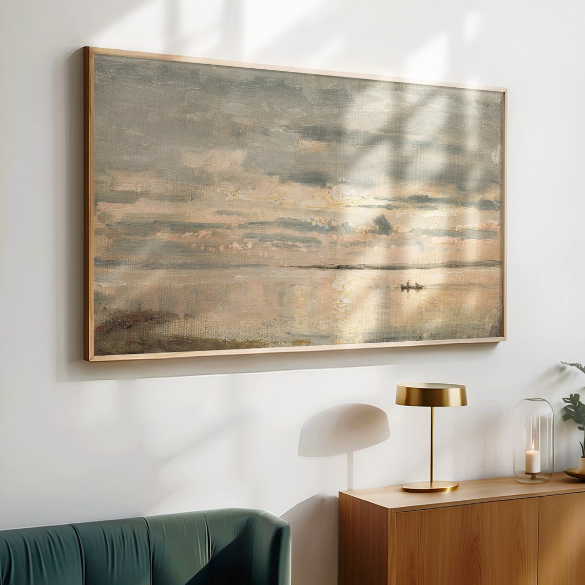 Sunset Lake Small Boat Blush Clouds Golden Reflections Poster - Image 2