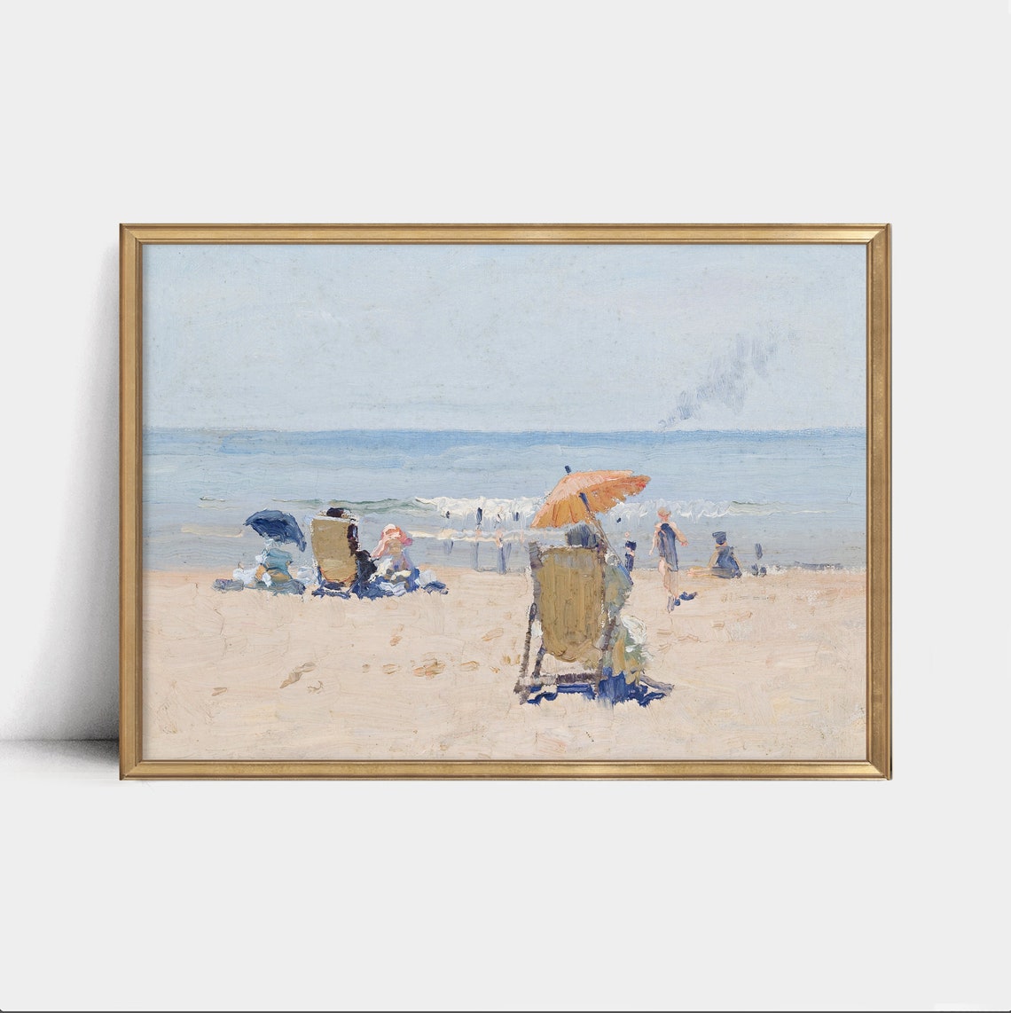 Sunny Beach Day Impressionist Seaside Painting Umbrellas Ocean Poster - Image 4