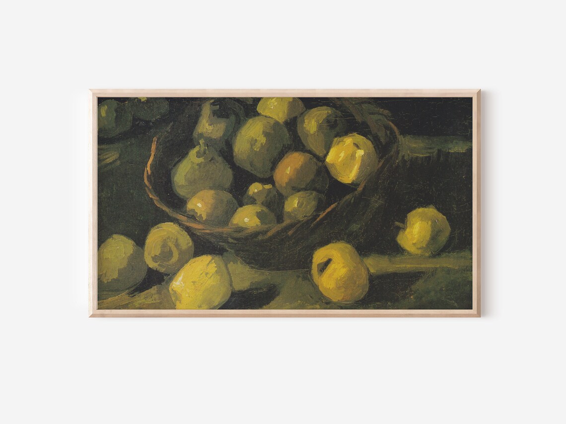 Van Gogh Apples Still Life Golden Basket Harvest Moody Oil Painting Poster - Image 2