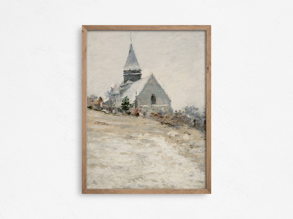 Winter Country Church Snow Covered Steeple Vintage Chapel Poster - Image 2