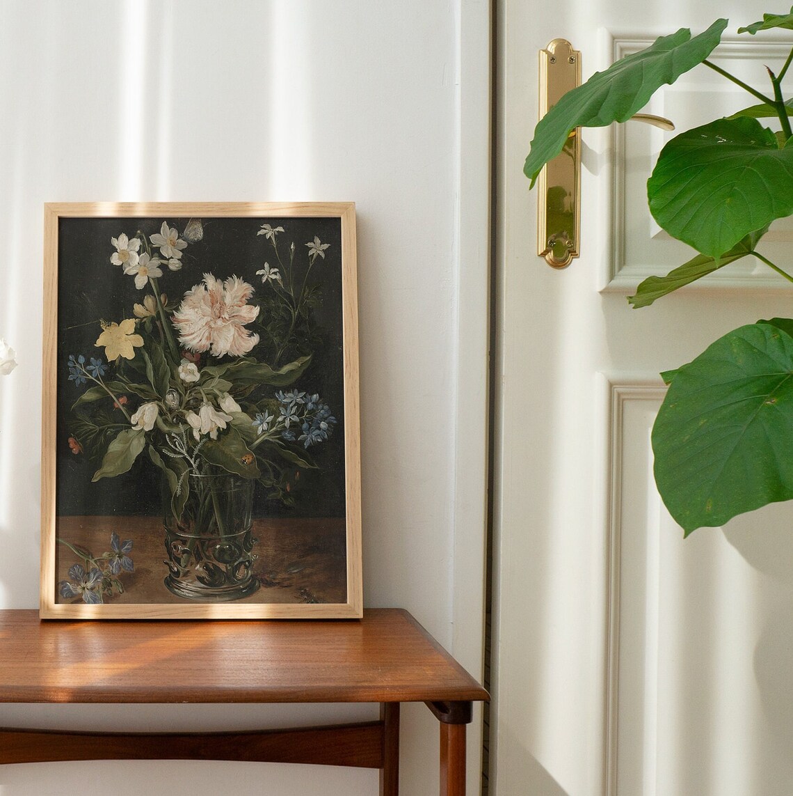 Vintage Dutch Floral Still Life Glass Vase Oil Painting Wall Art - Image 2