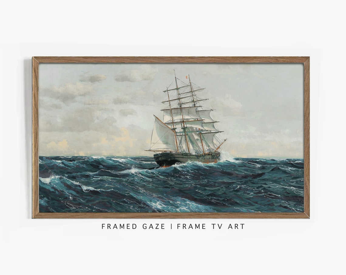 Tall Sailing Ship Full Rigged Ocean Waves Vintage Nautical Poster - Image 2