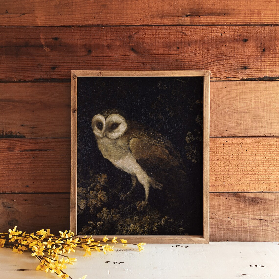 Barn Owl Night Perch Dark Moody Wildlife Vintage Animal Art Poster - Image 4
