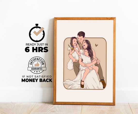 Faceless Custom Family of Four Illustration Keepsake Gift Poster