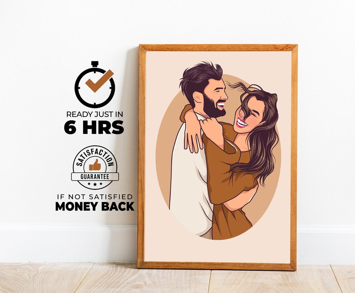 Custom Faceless Couple Portrait, Engagement Art Print