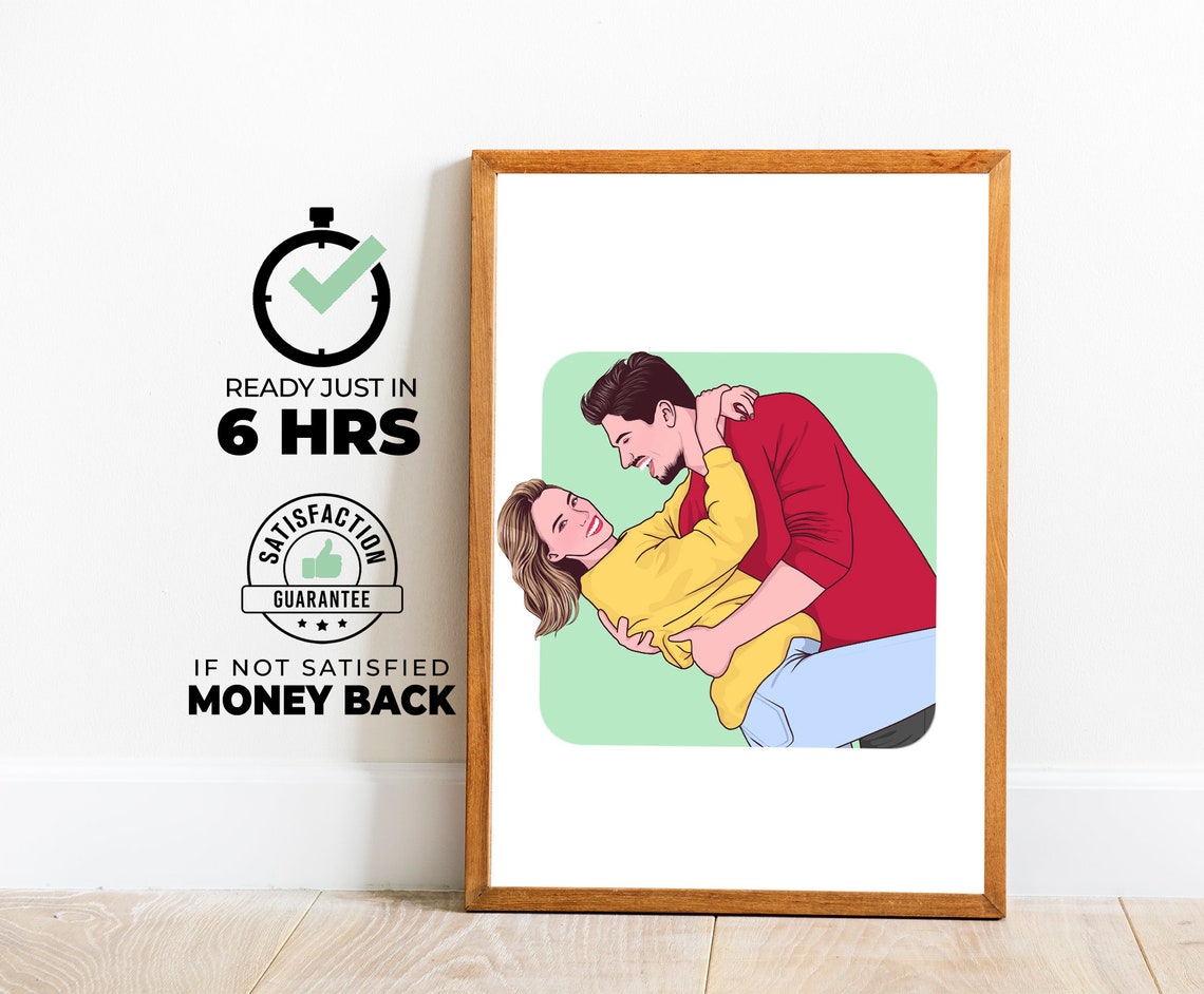 Faceless Custom Couple Portrait Colorful Illustration Poster