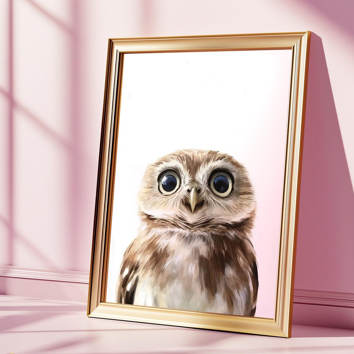 Adorable Baby Owl Big Eyes Watercolor Whimsical Kids Art Poster