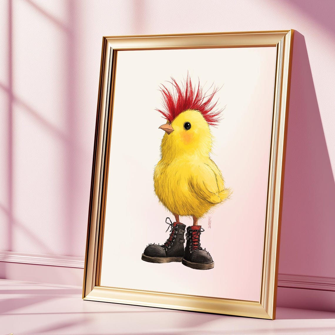 Punk Mohawk Chick with Boots Cute Edgy Bird Nursery Wall Poster