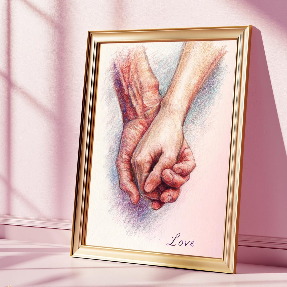 Two Hands Holding Together Love Sketch Romantic Couples Gift Poster