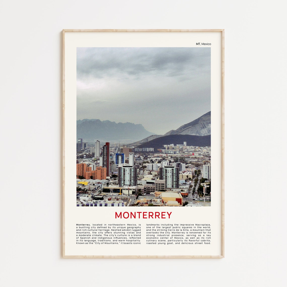 Monterrey Mexico City Mountains Skyline Film Photo Travel Poster