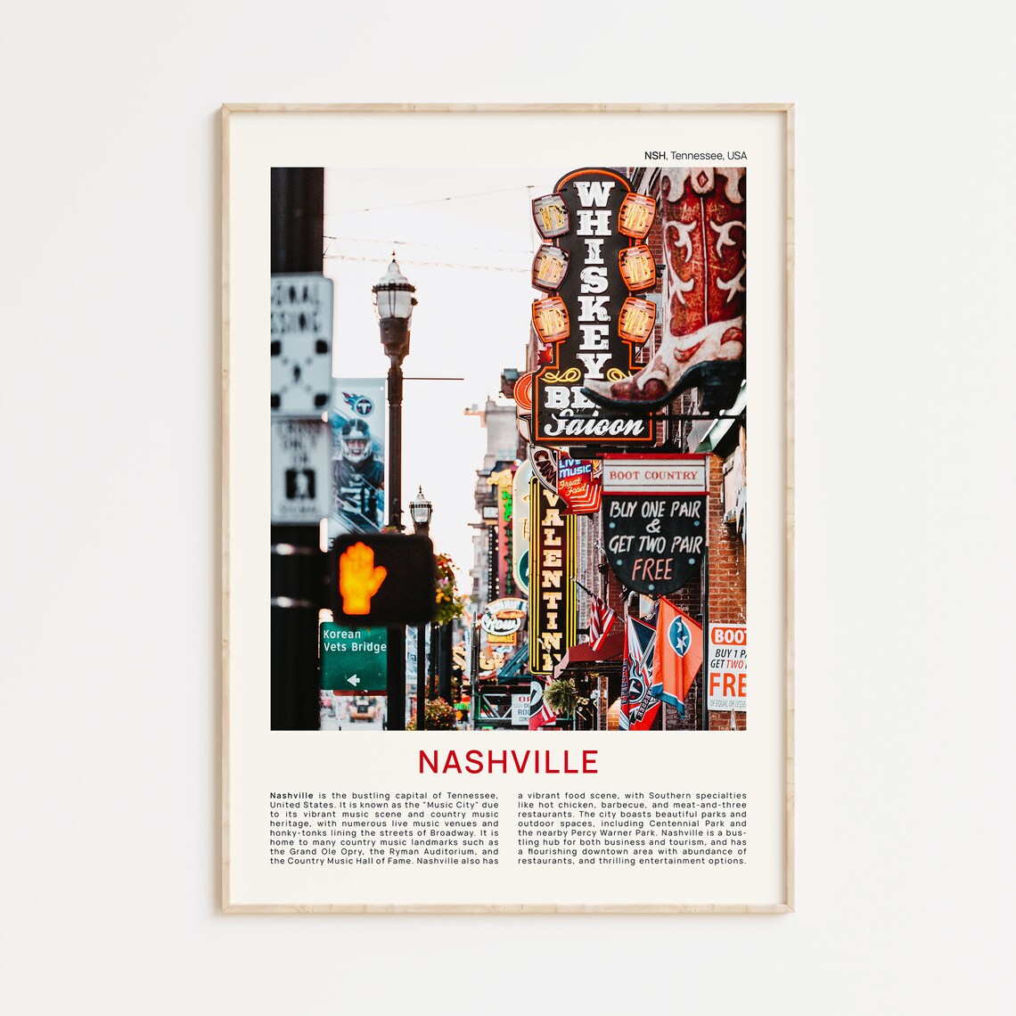 Nashville Tennessee Broadway Neon Signs Film Photo Travel Poster