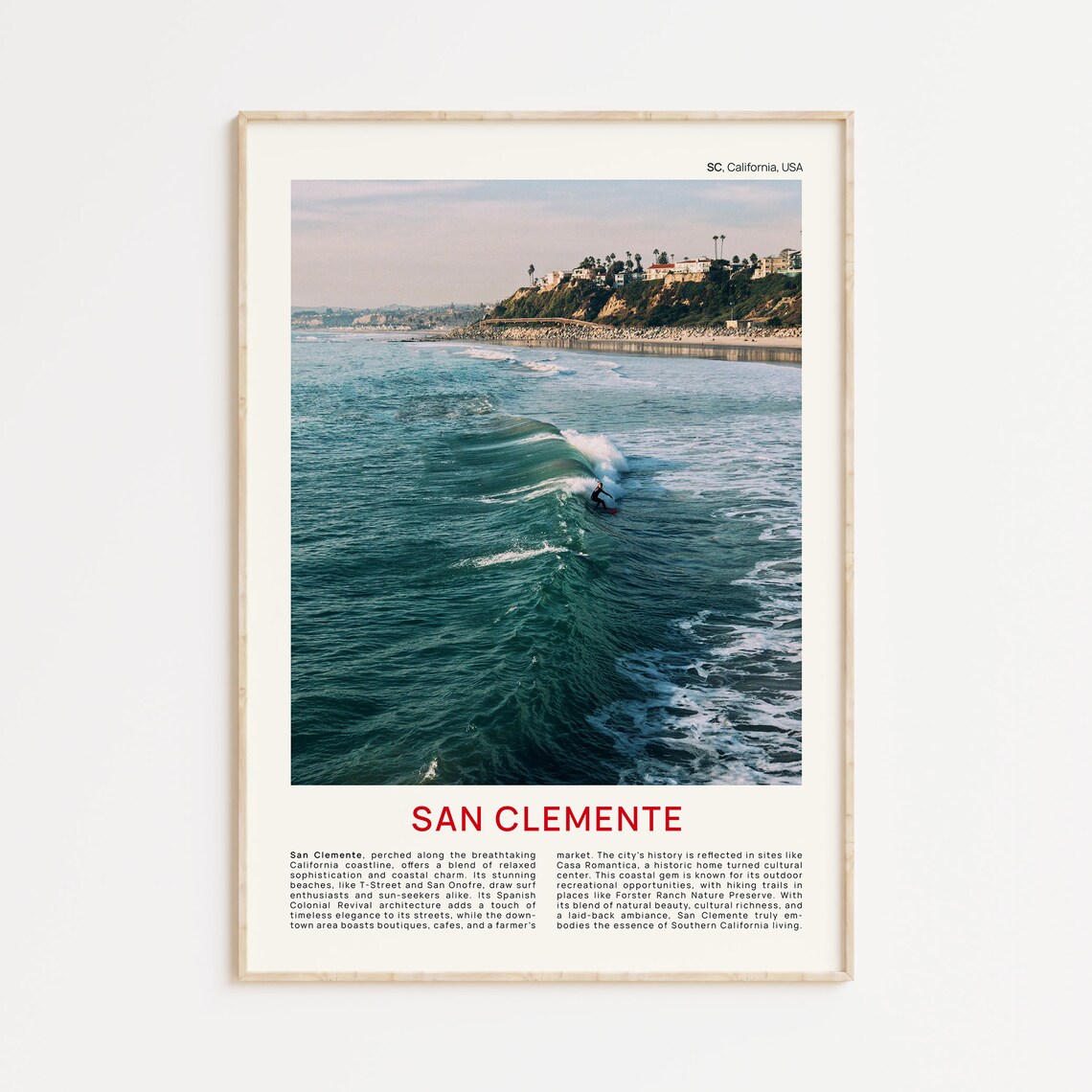 San Clemente Travel Poster, California Surfing