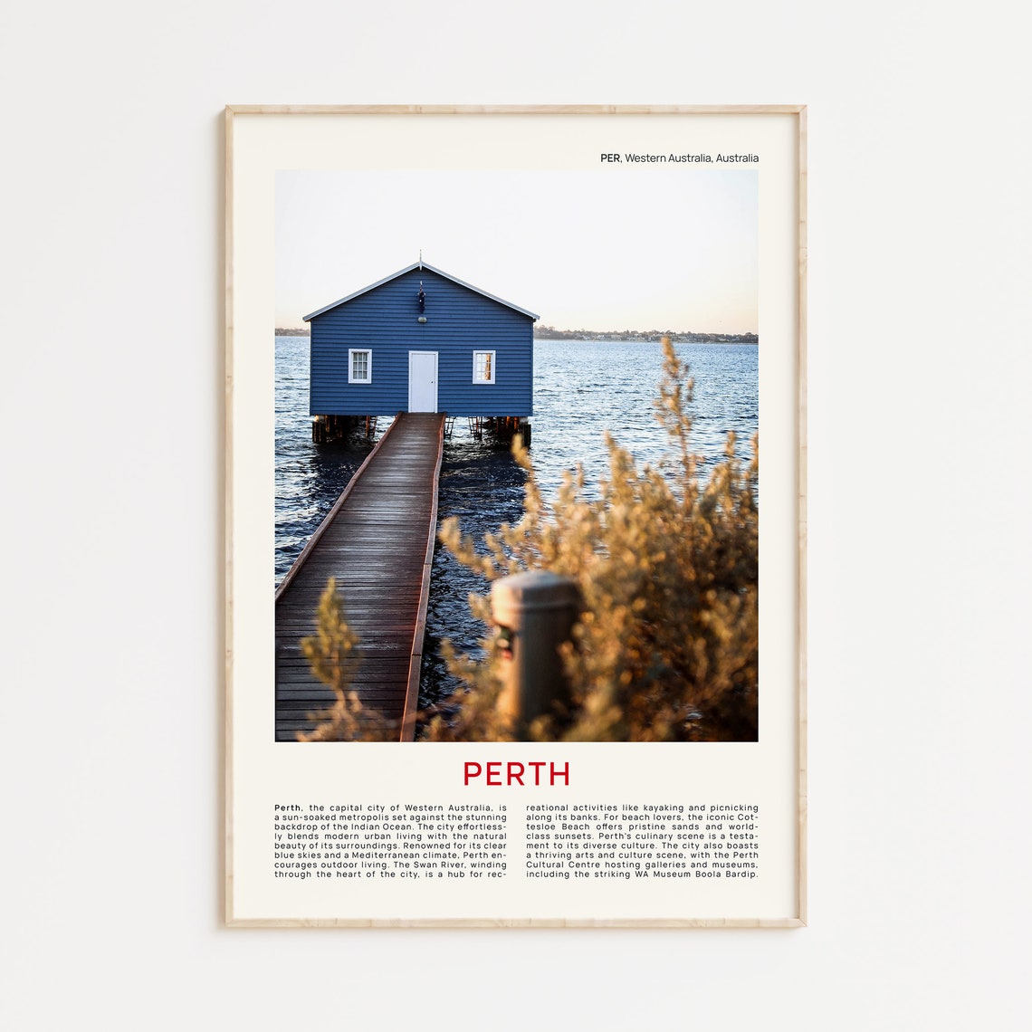 Perth Australia Blue Boathouse Jetty River Sunset Photo Poster