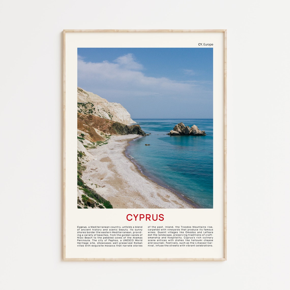 Cyprus White Cliffs Turquoise Beach Film Photo Travel Poster