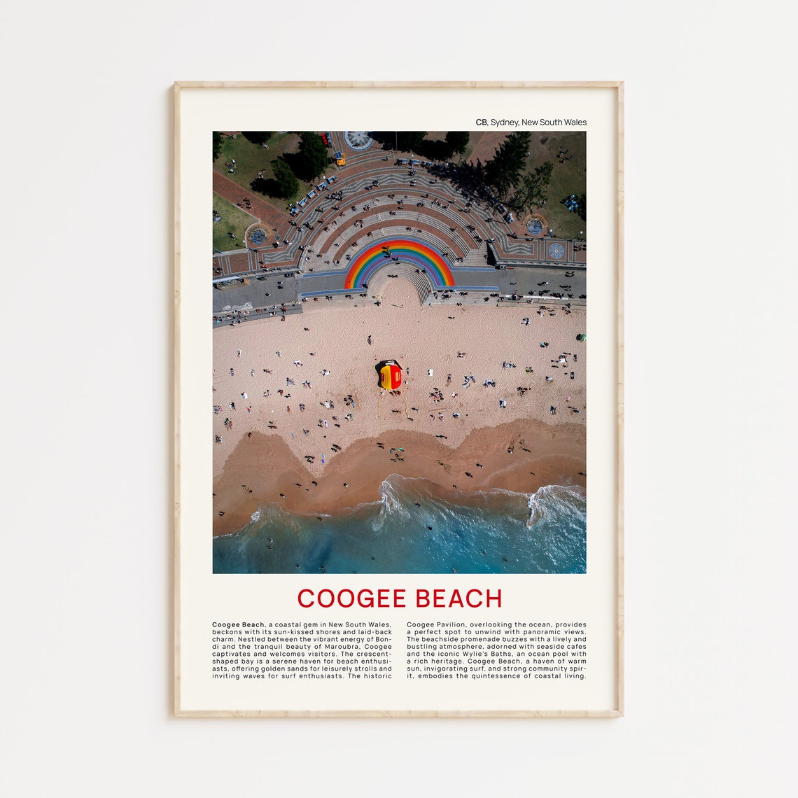 Coogee Beach Sydney Rainbow Arch Aerial Photo Vintage Travel Poster