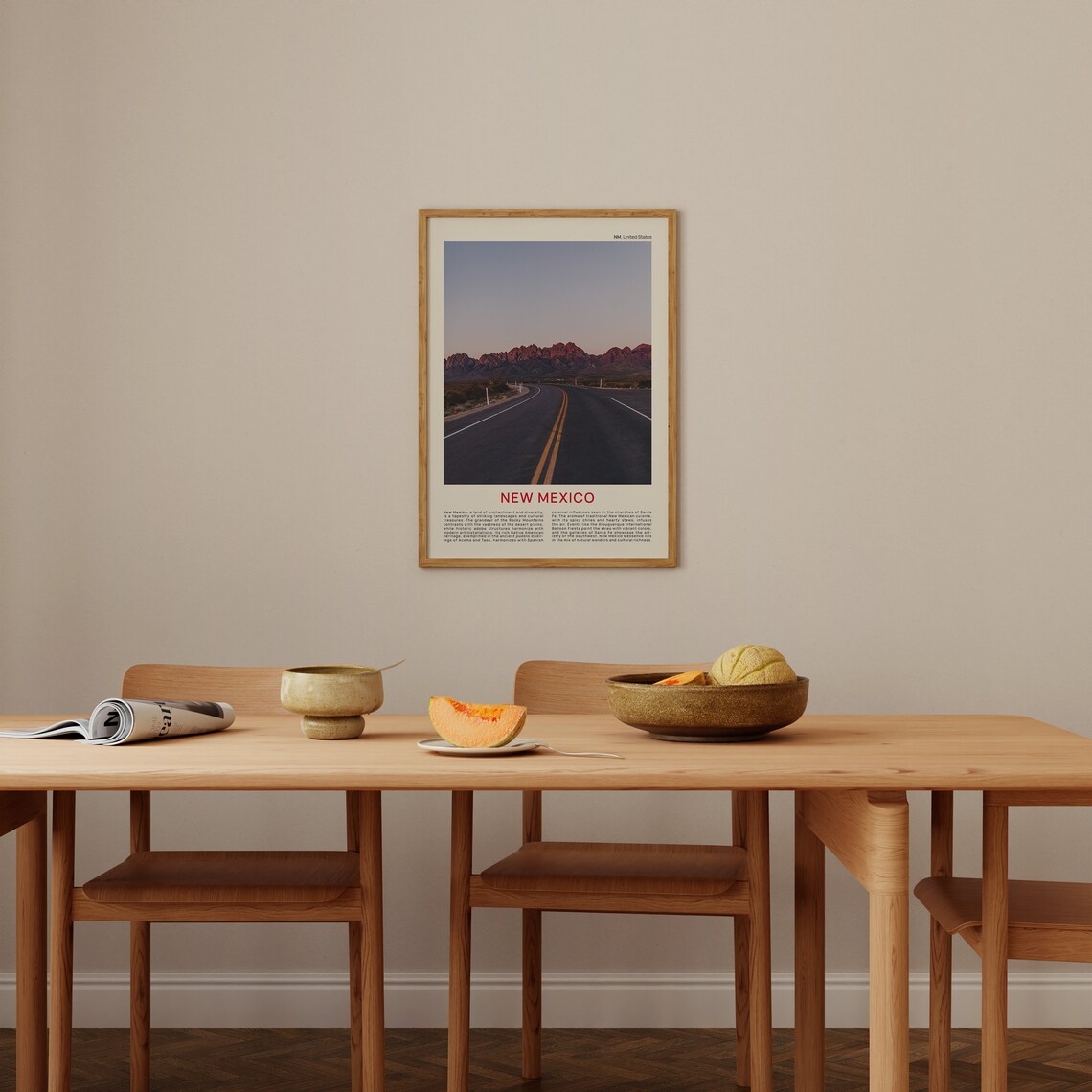 New Mexico Desert Highway at Dusk Toward Red Mountains Poster - Image 4