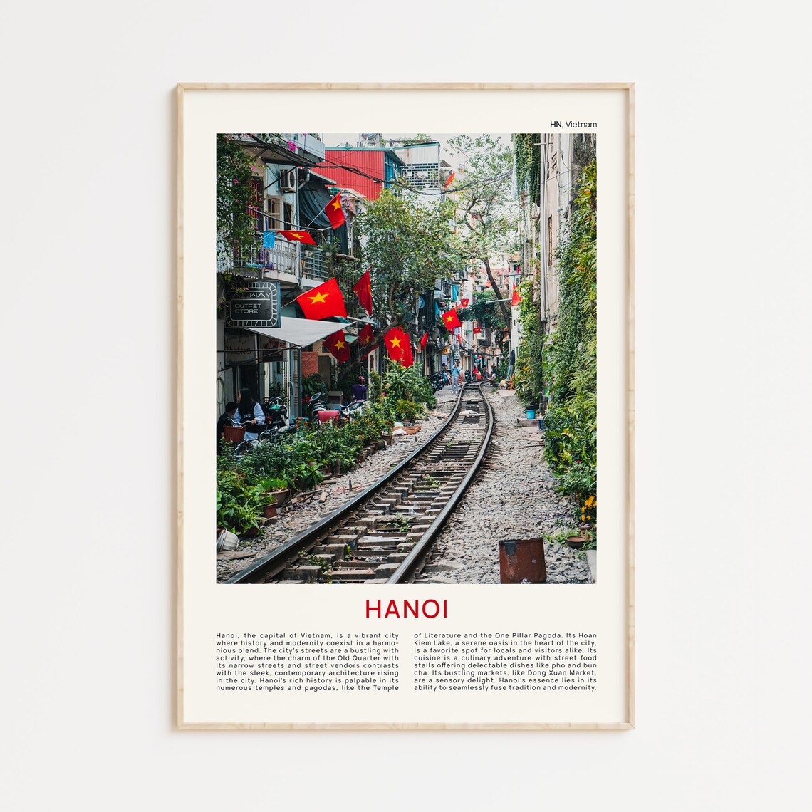 Hanoi Train Street Waving Vietnamese Flags Photography Poster