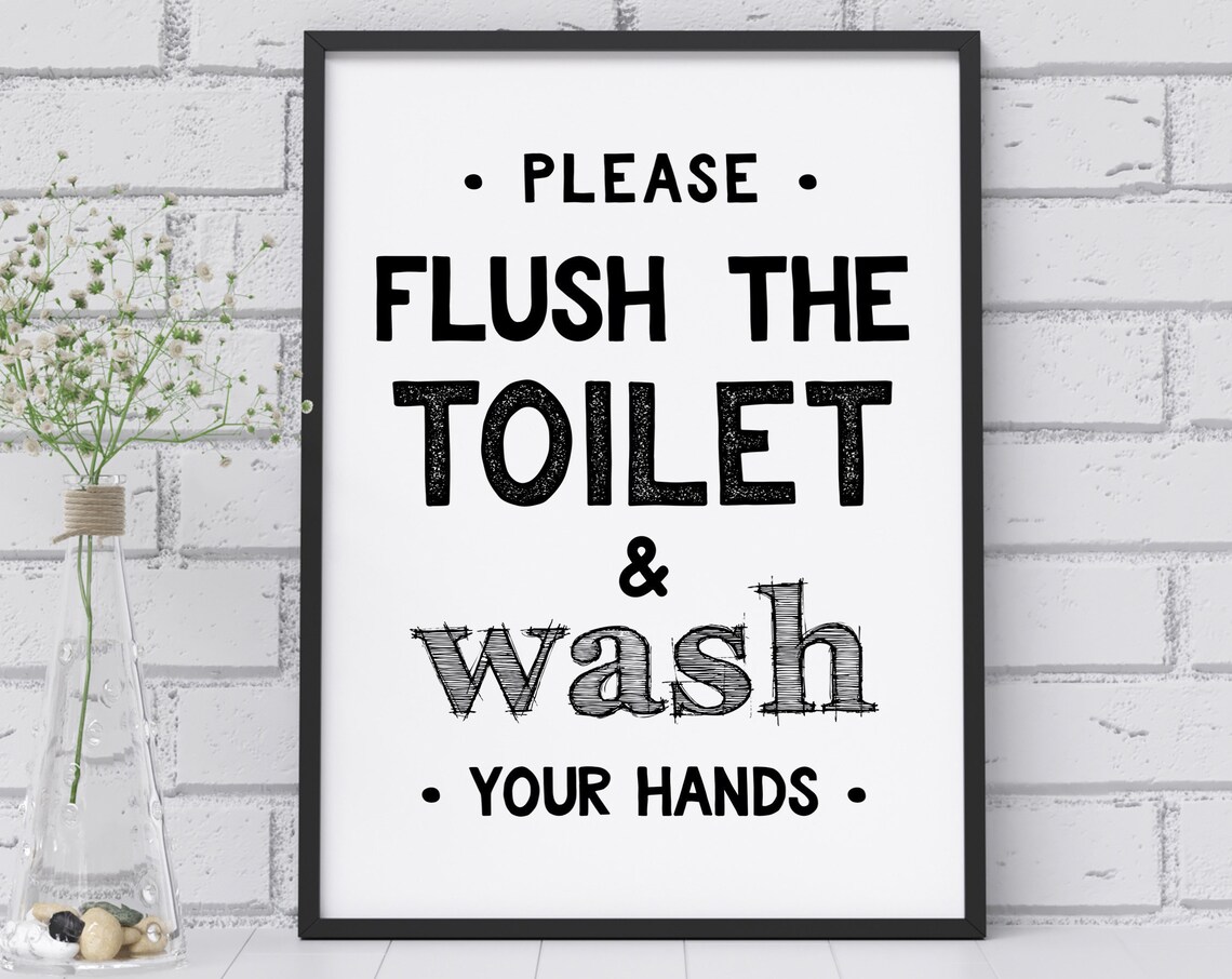 Flush Toilet Sign Bathroom Wall Art Print, Washroom