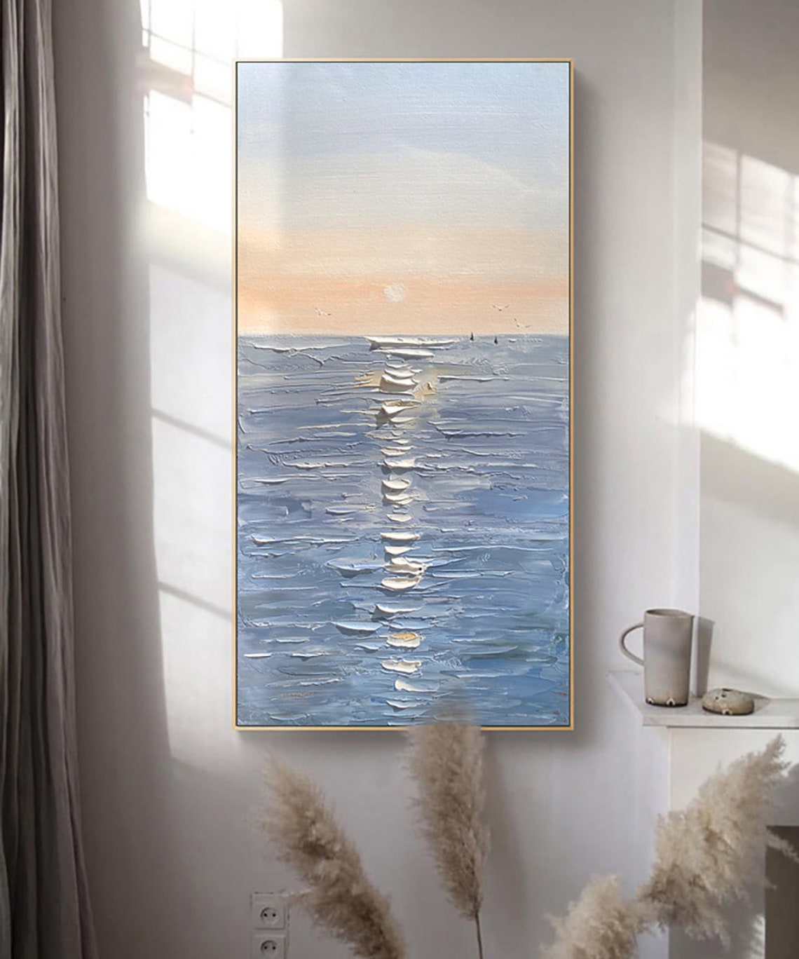 Sunset Ocean Reflection Golden Sunlight Sea Impasto Painting Poster - Image 3
