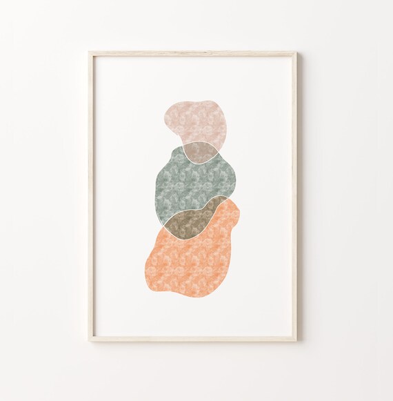 Balancing Stones Abstract Art Print Abstract Shapes Art Green Orange Beige Art Print Dining Room Art Texture Artwork Instant