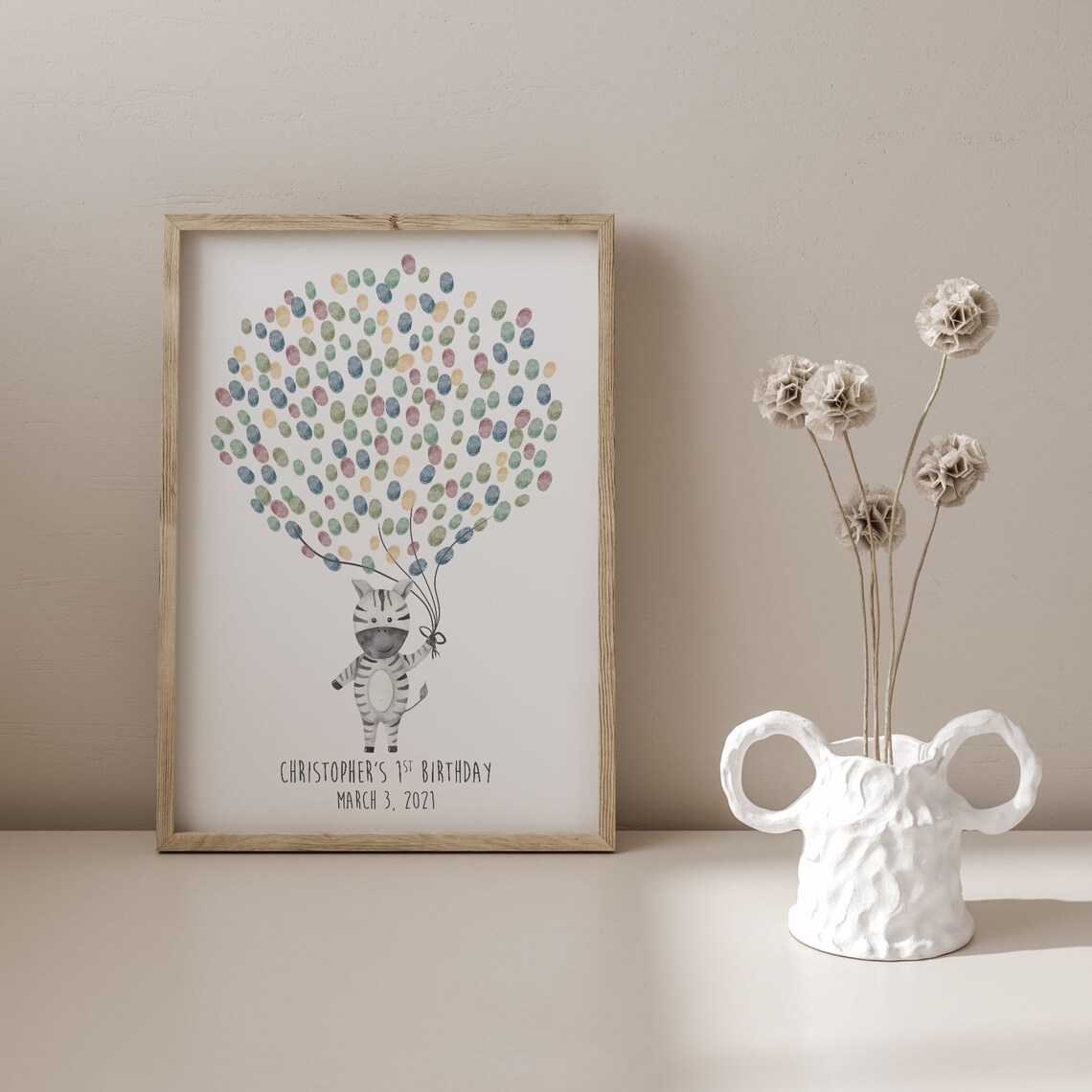 Zebra With Balloons Christopher's 1st Birthday Guest Book Poster - Image 3