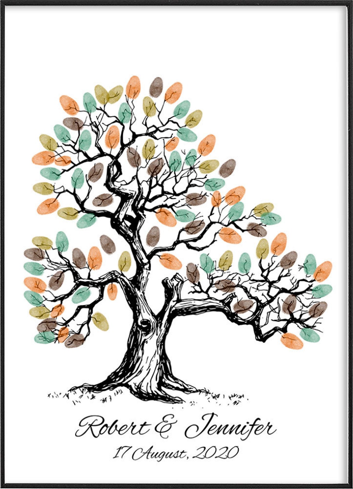 Wedding Fingerprint Tree Guest Book Wedding Thumbprint Tree Sketch Thumbprint Tree Family Fingerprint Tree Shower Guest Book - Image 2