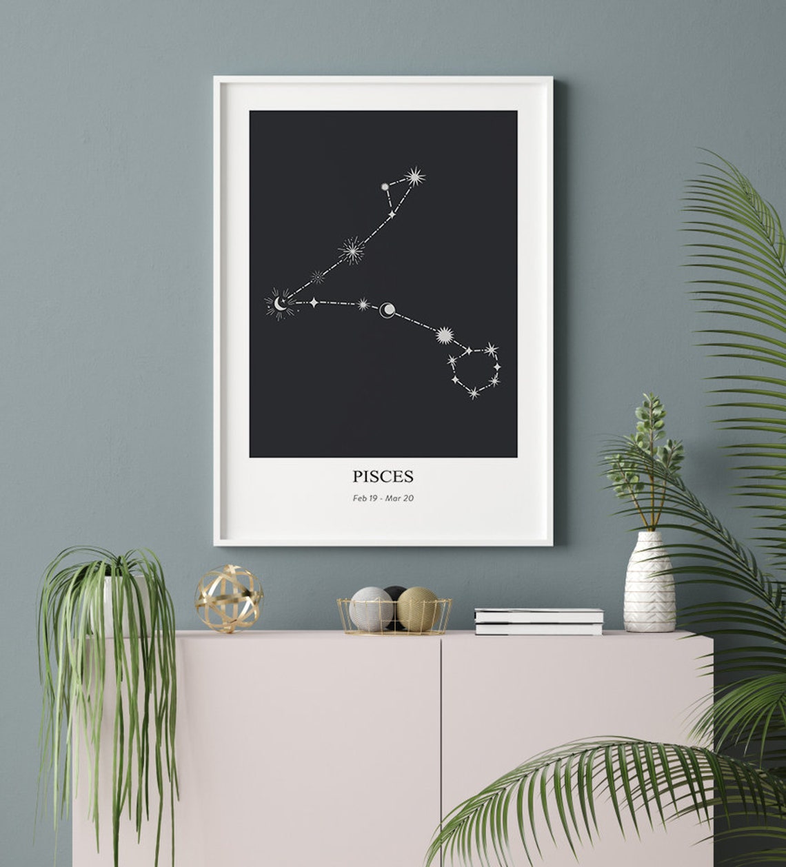 Pisces Zodiac Print Zodiac Constellation Pisces Star Sign Art Modern Geometric Poster Astrology Print Star Sign Instant - Image 2