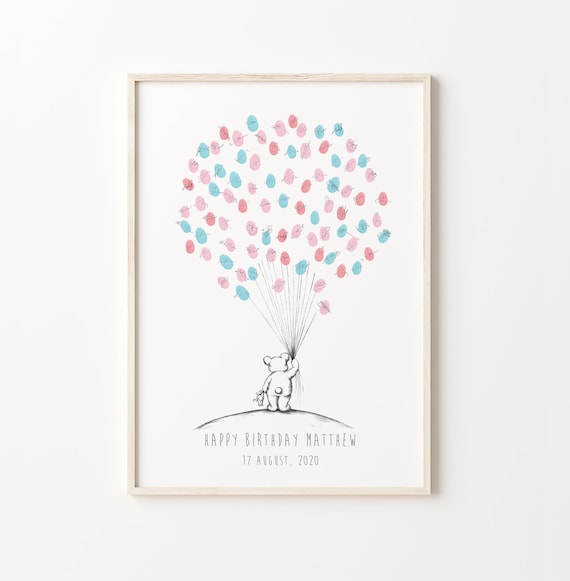 Baby Bear Guest Book, Custom Birthday Fingerprint Print