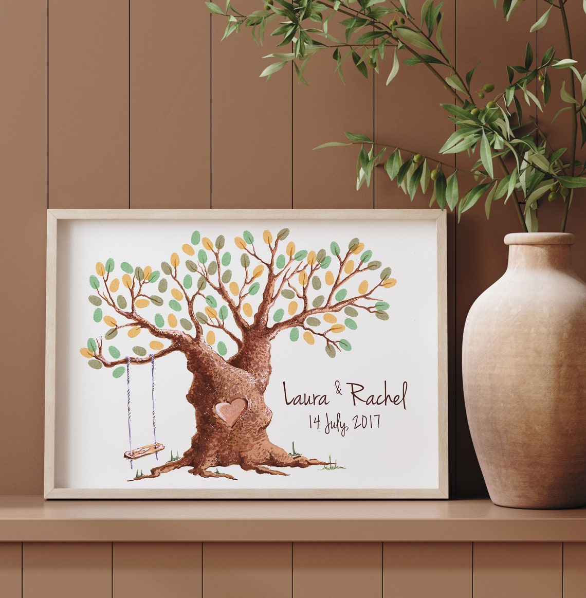 Oil Painting Fingerprint Tree Guest Book Wedding Thumbprint Tree Brown Thumbprint Tree Family Fingerprint Tree - Image 4