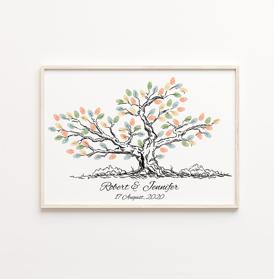 Sketch Thumbprint Tree Wedding Guest Book, Ink Painting