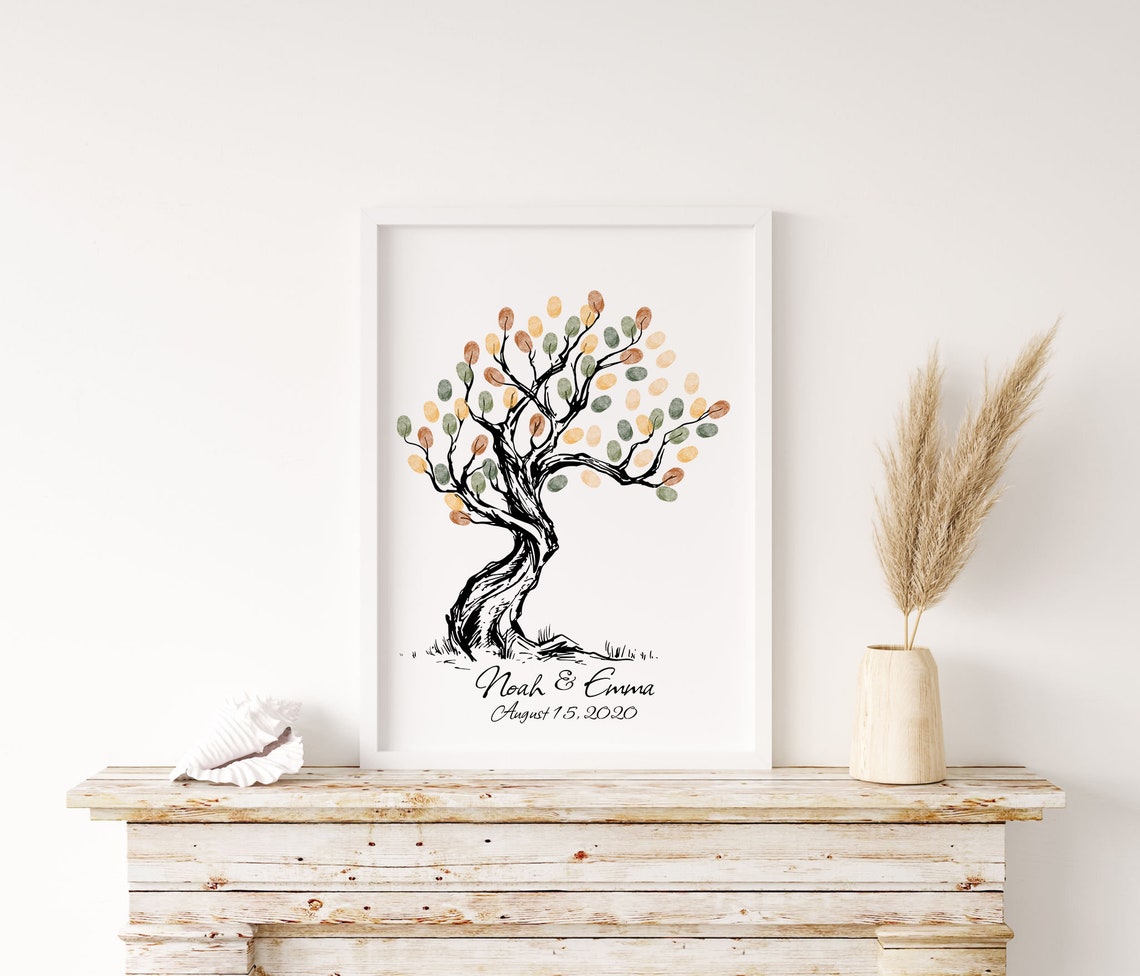 Wedding Thumbprint Tree Guest Book Wedding Fingerprint Tree Sketch Thumbprint Tree Family Fingerprint Tree - Image 4