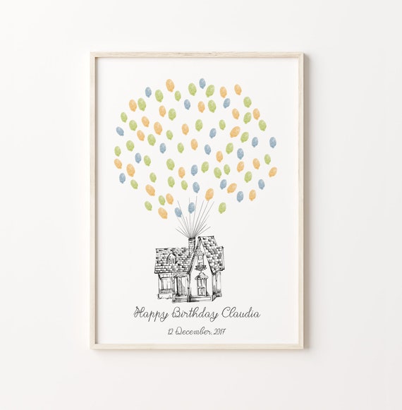 Up House Thumbprint Guest Book, Wedding Fingerprint Decor