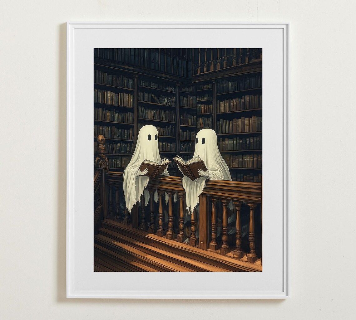 Cute Ghosts Reading Library Dark Academia Halloween Spooky Book Lover Poster