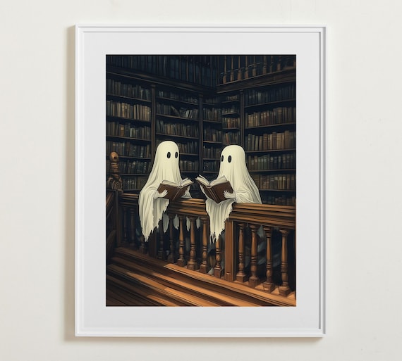 Cute Ghosts Reading Library Dark Academia Halloween Spooky Book Lover Poster